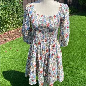 Melloday cherry Floral Smocked Dress small